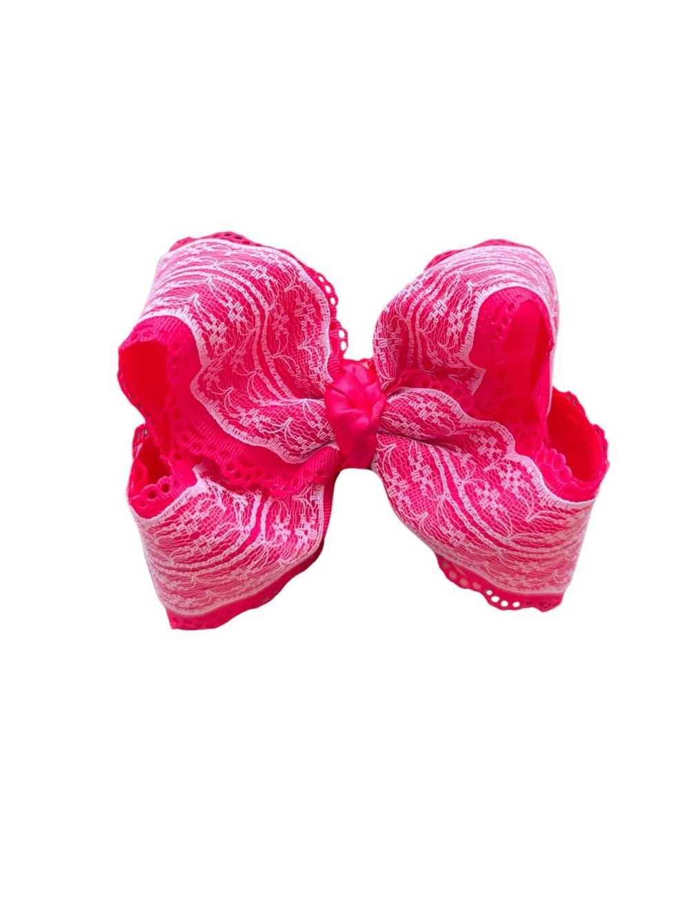 Hot Pink Lace Boutique Clip | Handmade Twisted Ribbon Bow | Girls Hair Accessory